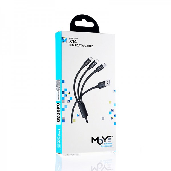 USB Cable 3in1 Micro USB, Type-C & Lightning 1m MOYE