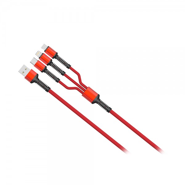 USB Cable 3in1 Micro USB, Type-C & Lightning 1m MOYE Red