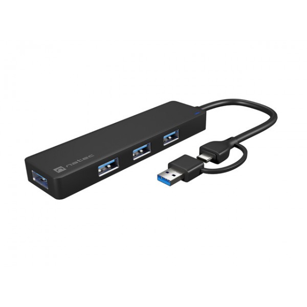 USB HUB 3.0 4-Port Type-C + USB-A Adapter Natec Mayfly Black