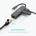 Choetech Adapter U02 USB Type-C to USB 3.0x3/RJ45 Gigabit Aluminium